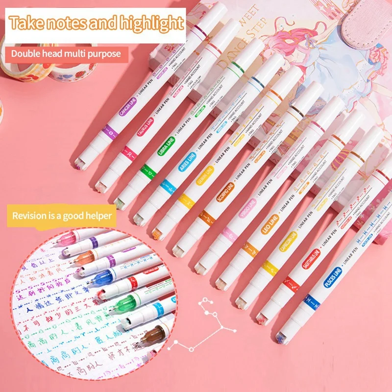 

12 Constellation Highlighter Pen Set,12 Different Shapes Dual Tip Markers Pen For Kids Stationery School Supplies