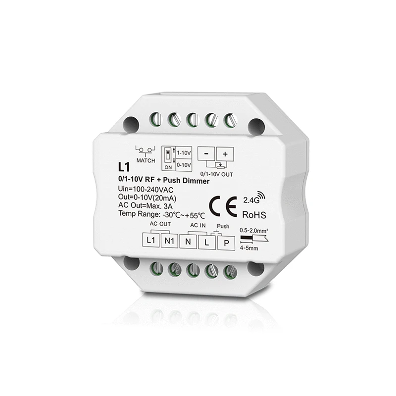 Skydance 2.4G Dimming Remote controller L1 RF to 1 Channel 0/1-10V Dimmer RF + Push Dimmer for led Strip use