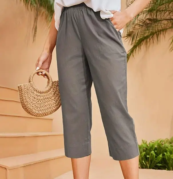 

2026 Spring/Summer New Women's Fashion High Waist Solid Color Casual Pants Elastic Commuter Seven Quarter Pants Women's Wear