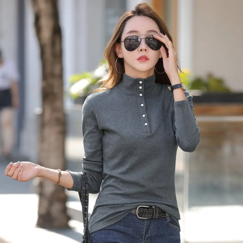 

Women's Long Sleeve Turtleneck Bottoming Shirt Warm Casual Versatile plus Size Top for Autumn Winter Western Style Inner Wear