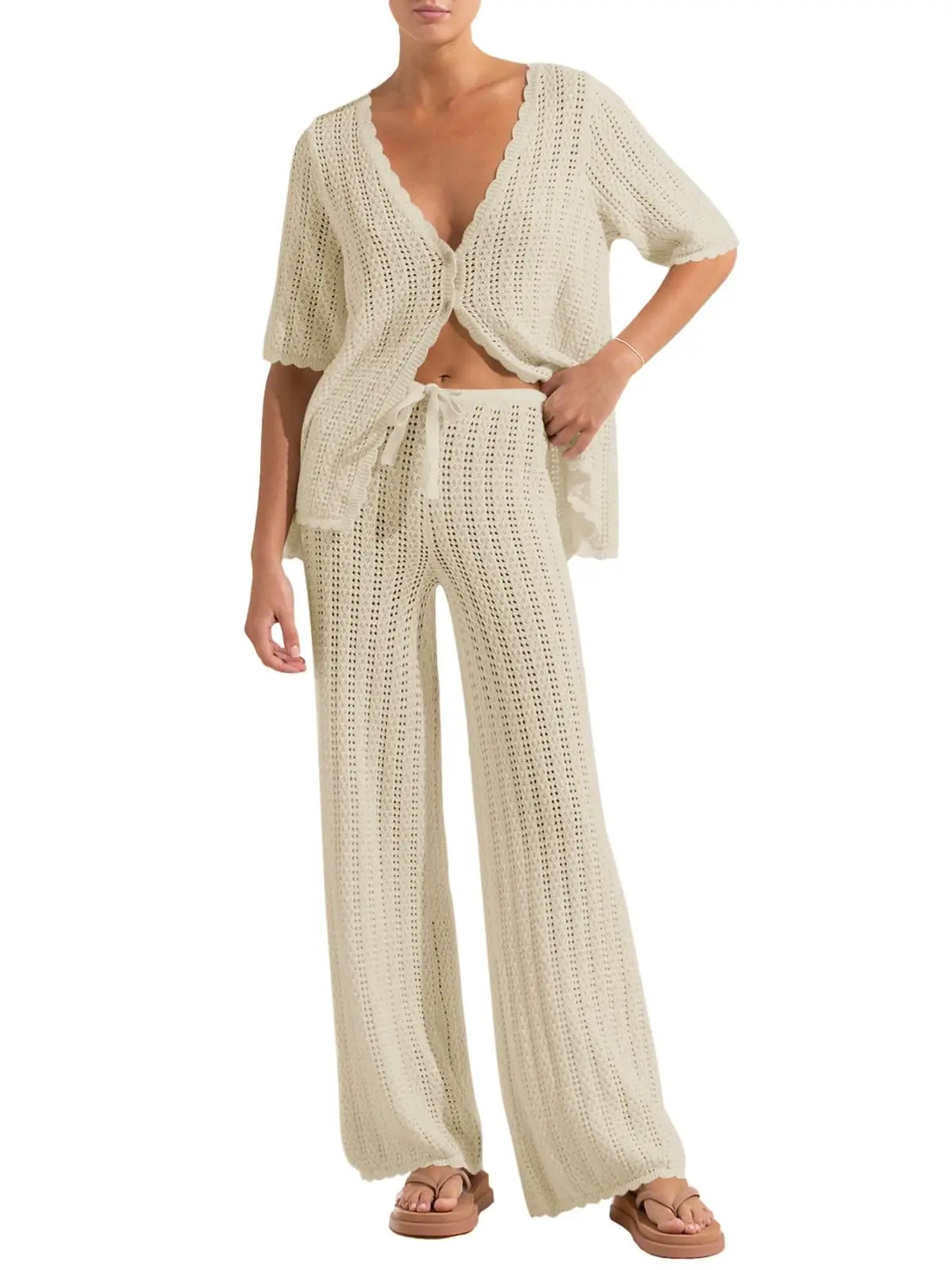 

Женский летний купальник из 2 предметов, вязаный крючком кардиган, топы, длинные брюки, купальный костюм, пляжная одежда