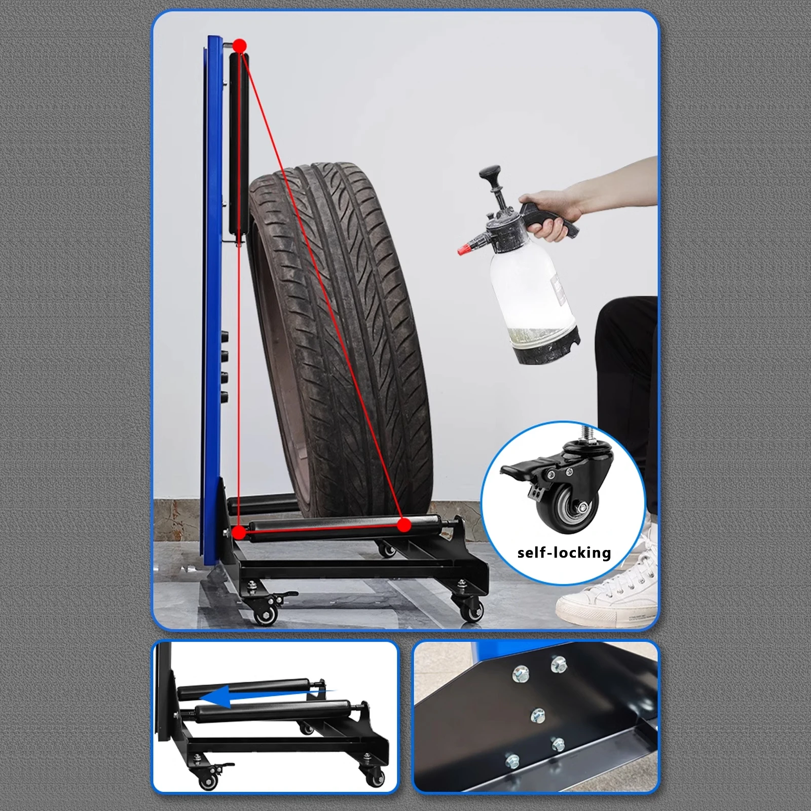 Car Detailing Rolling Wheel Stand 360° Tire Detailing Tool Wheel Rim Cleaner Stand