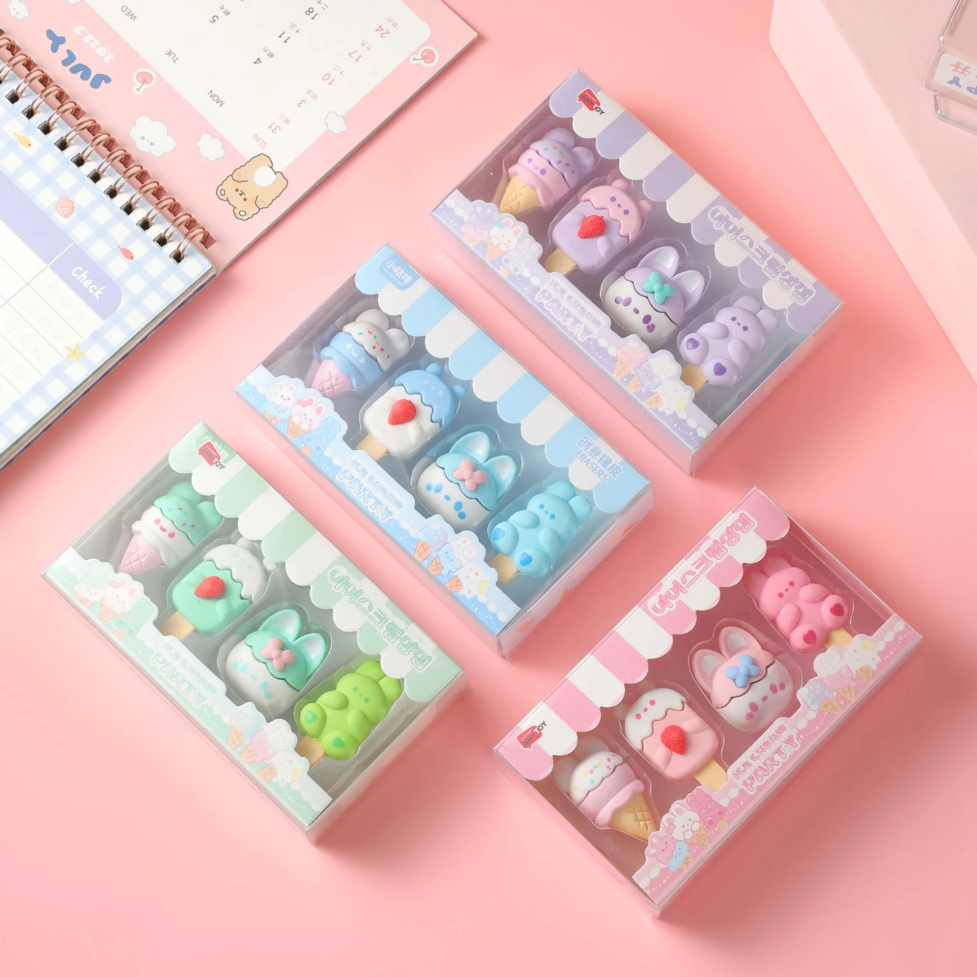 New Cartoon Dessert Box Eraser Simulation Ice Cream Eraser for Elementary School Students To Write and Draw Special Eraser Gift