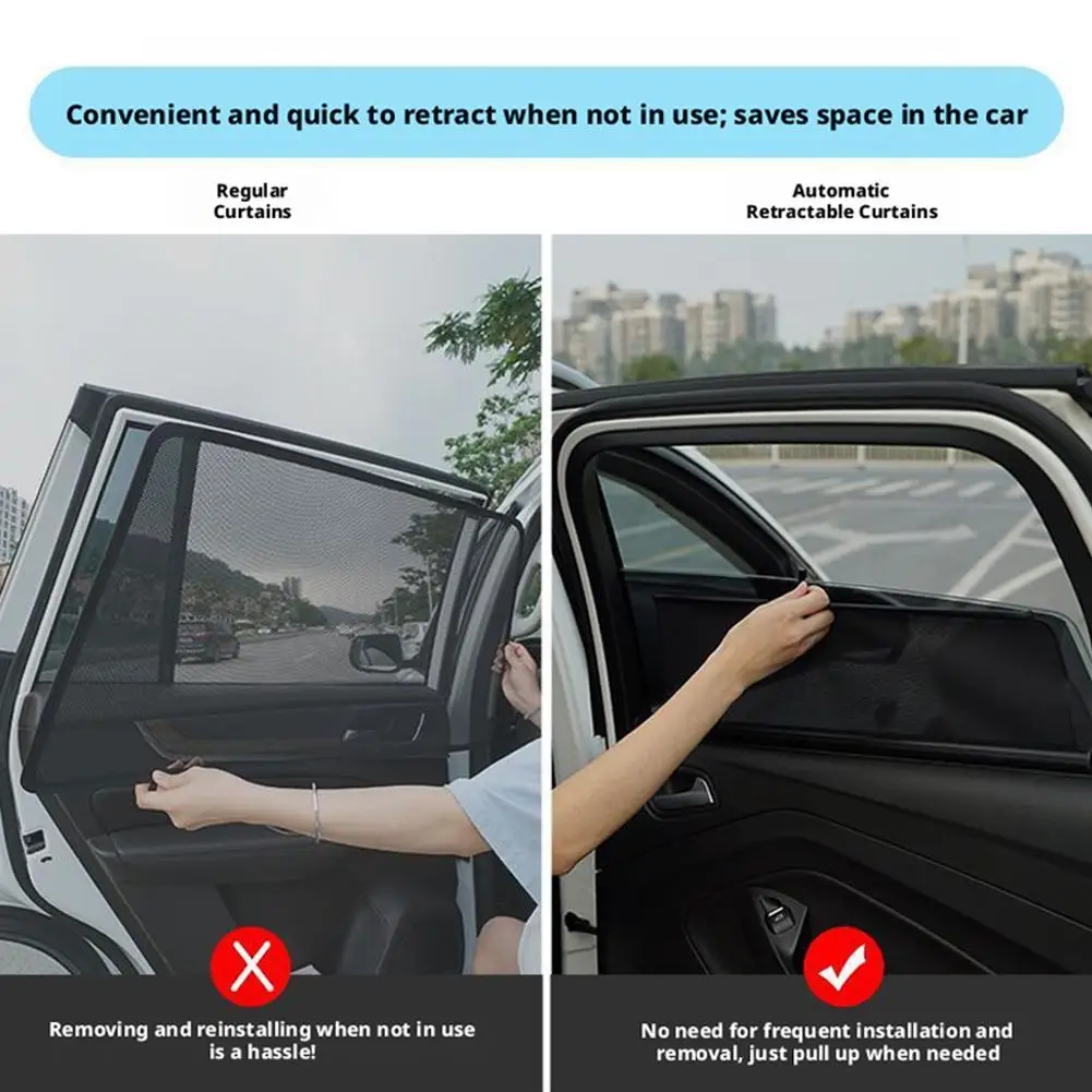 Einziehbarer Auto-Seitenfenster-Sonnenschutz UV-Wärmeblocker Sichtschutz-Netz Sonnenblende Sonnenschutz für Universalfahrzeuge Neu – Detail 15