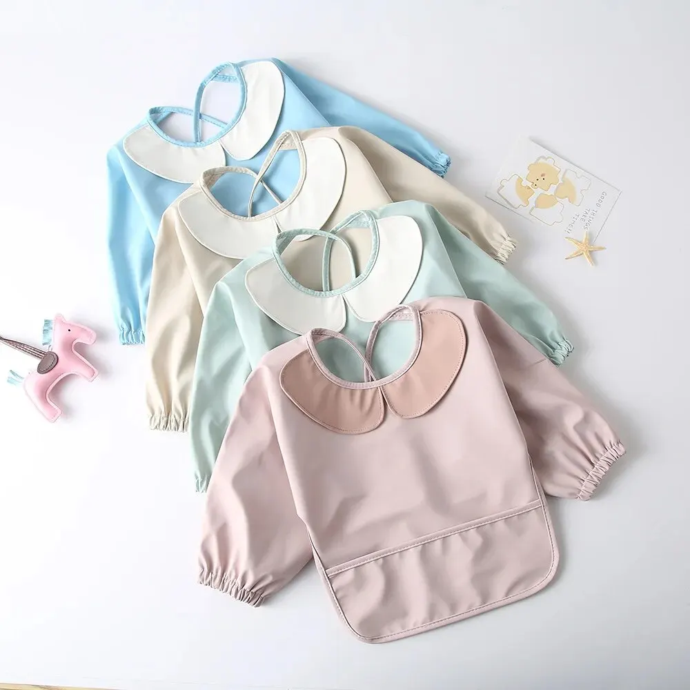 Baby Girls Apron Bibs Toddler Long Sleeve Scarf Waterproof Art Smock Feeding Bib Infant Boys Girls Kids Burp Cloth Bandana