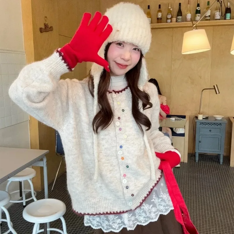 

Sweet Style Versatile Knitted Colorful Button Cardigan Autumn Winter New Loose Slim Sweater Top