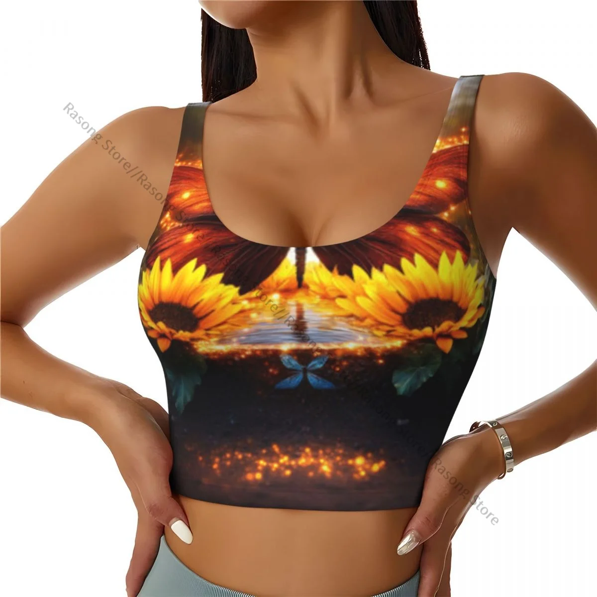 

Women Sexy Sports Vest Enchanting Butterfly And Sunflowers At Magical Female Streetwear Sport Lingerie Tee Crop Top