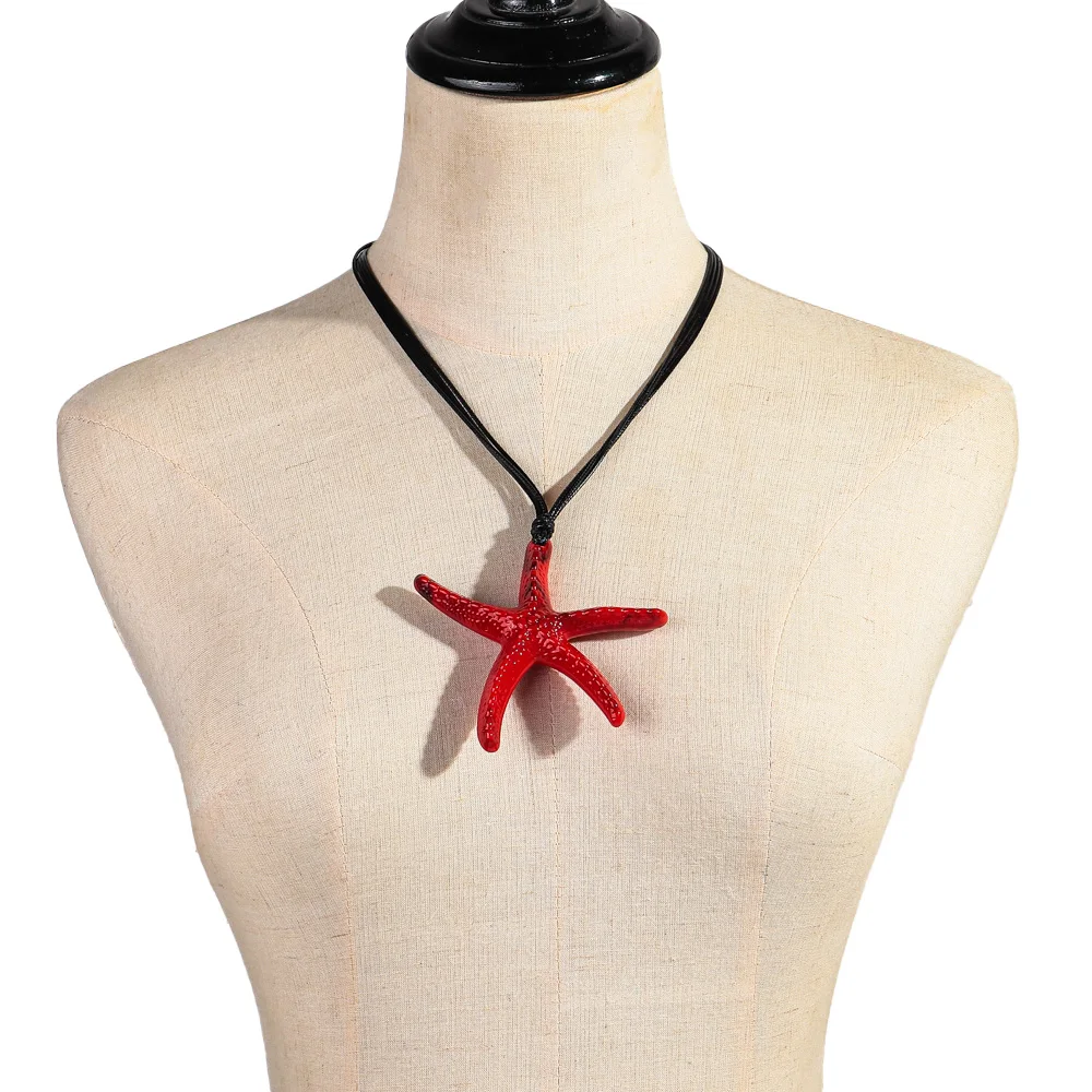 Collares con colgante de estrella de mar de océano acrílico Extra grande para mujer, gargantilla de cuerda de cuero con estrella exagerada, regalo de joyería Bohemia