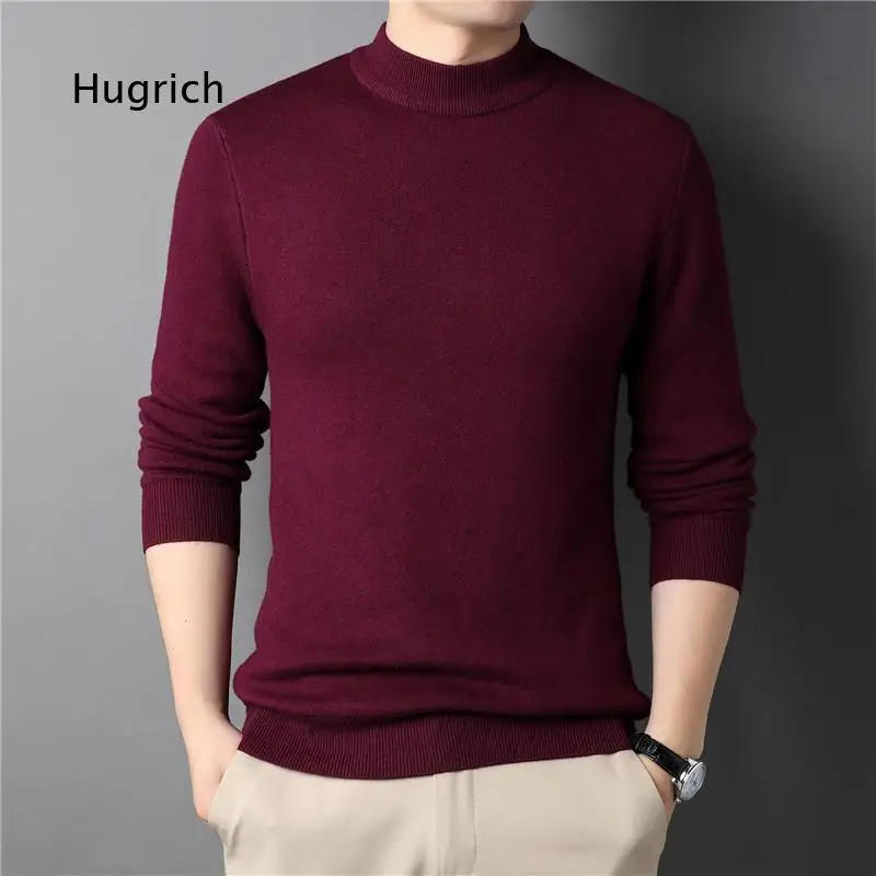 New Style Solid Color Half Turtleneck Slim Fit Sweater For Men Young Mens Basic Thermal Undershirt Knit Top For Spring And Autu