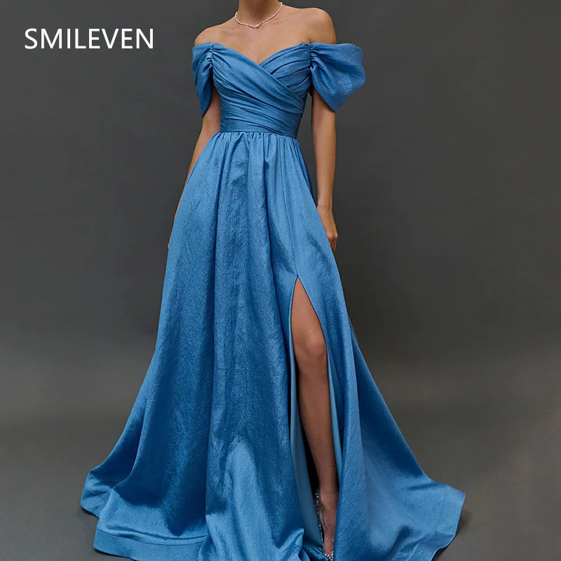 

Smileven Modest Blue A-line Prom Dress فساتين سهرة Side Split Evening Gowns Formal Party Dress Gift Customized 2025