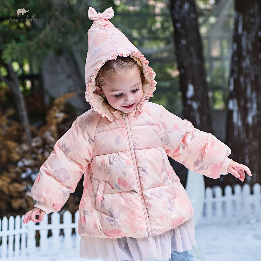 Dave Bella Children Girls Baby Cute Cotton Duck Down Tops Outerwear Winter Kids Sweet Print Parkas Outdoor Warm DB4253654