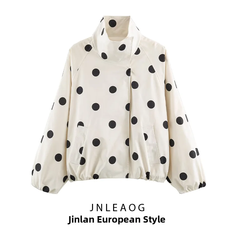 JNLEAOG Summer New Women's Fashion Polka Dot Pilot Jacket Coat Polyester Standard Fit Long Sleeve Zipper Closure Ladies Outer...