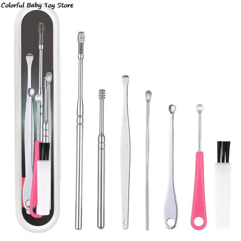 7 pz/set raccoglitori di cerume per orecchie in acciaio inossidabile Earpick rimozione della cera Curette Ear Pick Cleaner detergente per le orecchie cucchiaio cura strumento per la pulizia dell'orecchio