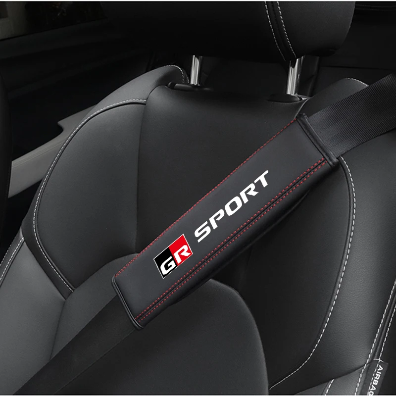 2Pcs Leather Car Safety Belt Shoulder Cover Pads For Toyota GR Sport Gazoo Racing Yaris 86 Corolla Hilux Supra C-HR Tyre