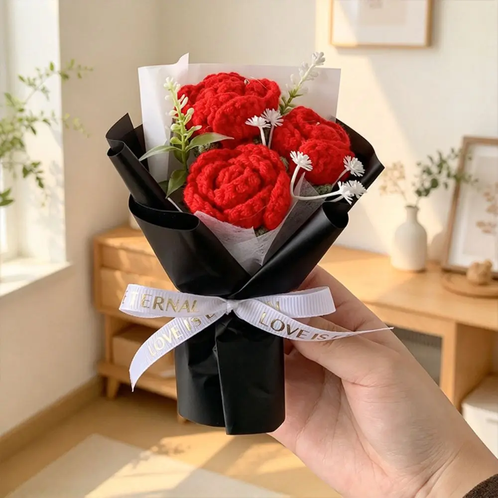Fake Flowers Crochet Flowers Knitted Flower Handmade Artifiical Folwer Bouquet Hand Woven Funny Artificial Flower Potted Plant