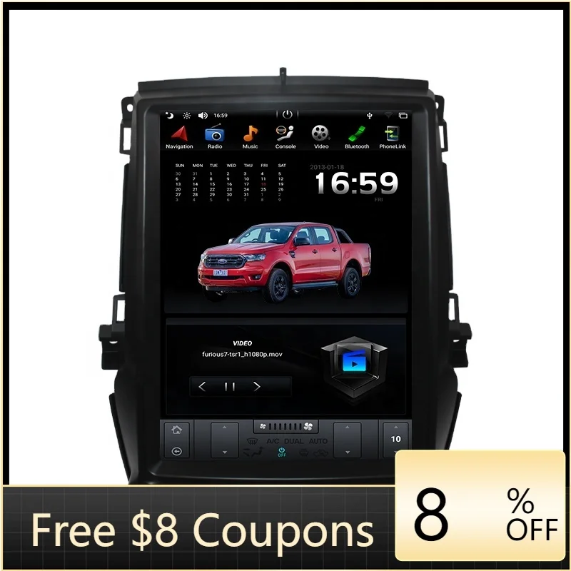 

ZAIQU ANDROID CAR GPS Vertical Screen for Ford Ranger 2015-12.1 Inch 12.1 Inch RAM 4G ROM 64G Car MultimediaDSP NAVIGATION Car S