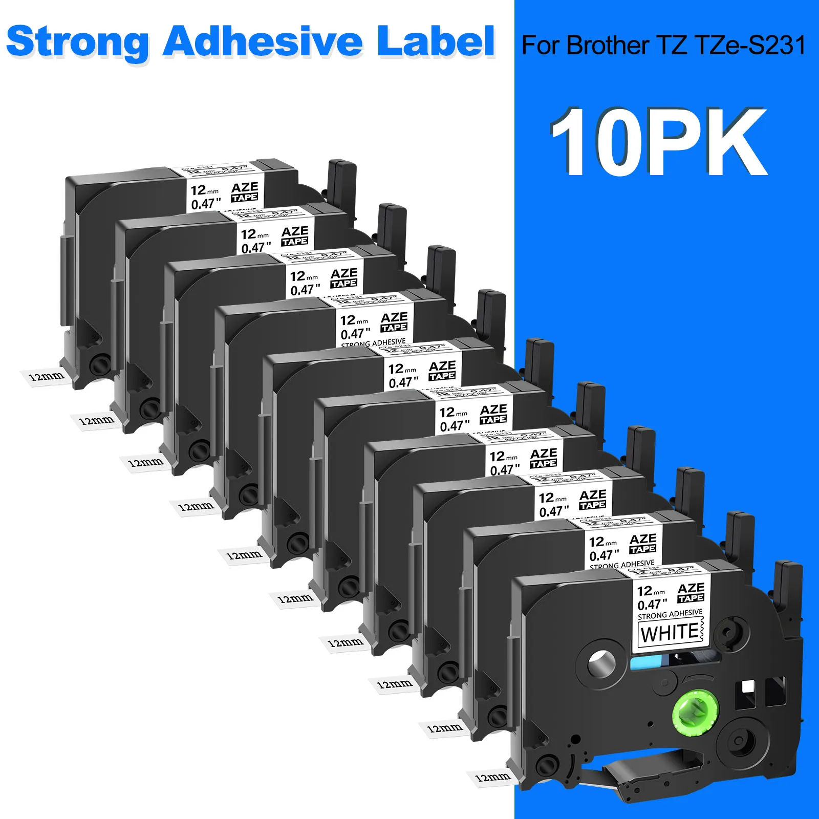 

3-10PCS Strong Adhesive Laminated Tapes Compatible for Brother TZ TZe-S231 S131 S631 6-12mm Label Tape For P-Touch PT-1010 Maker