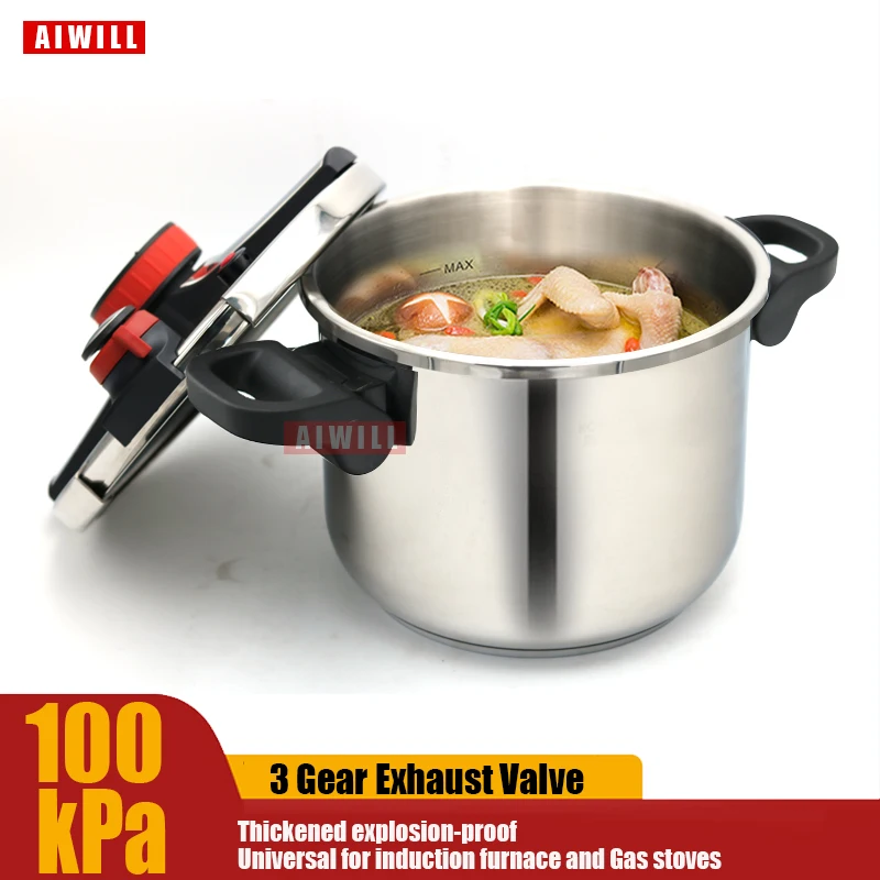 AIWILL 2L/6L/8L 3Gear Pressure Cooker 304 Stainless Steel Multifunctional Pressure-Limited Explosion-proof Quickly Cooking