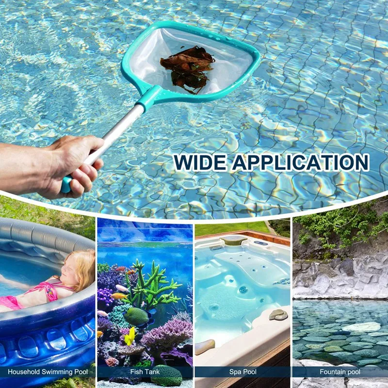 Pool Skimmer Net With Pole- Hot Tub, Pond & Spa Leaf Rake With Deep Ultra Fine Mesh For Kiddie Pools