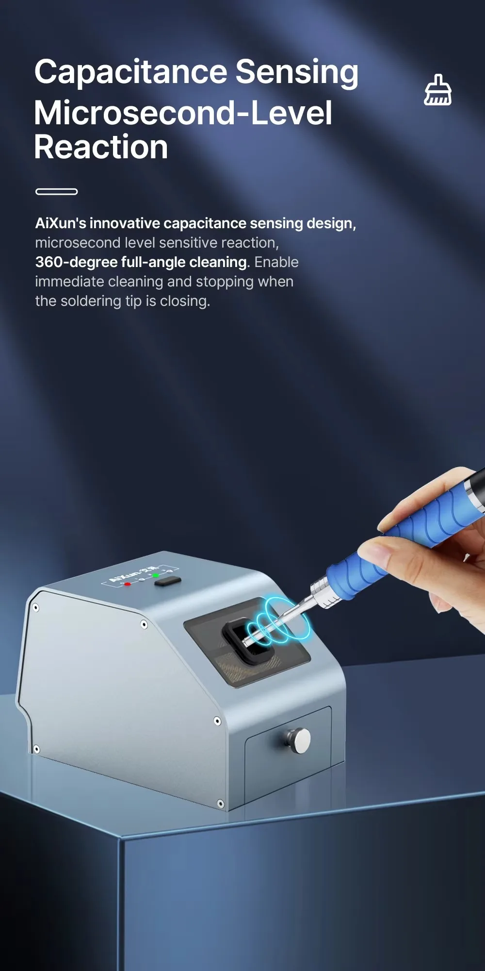 JC Aixun CM30 Lötspitzen-Reinigungsmaschine für C210 C115 C245 T12 Lötspitzen, automatische Entzinnungs- und Reinigungsmaschine – Detail 2