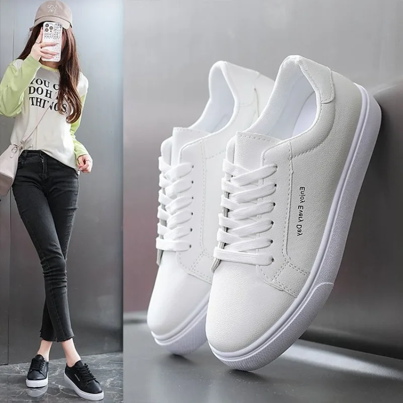 

Large Casual White Single Shoe Women's 2026 New Fashionable Lace Up Sneakers Women's Vulcanize Shoes