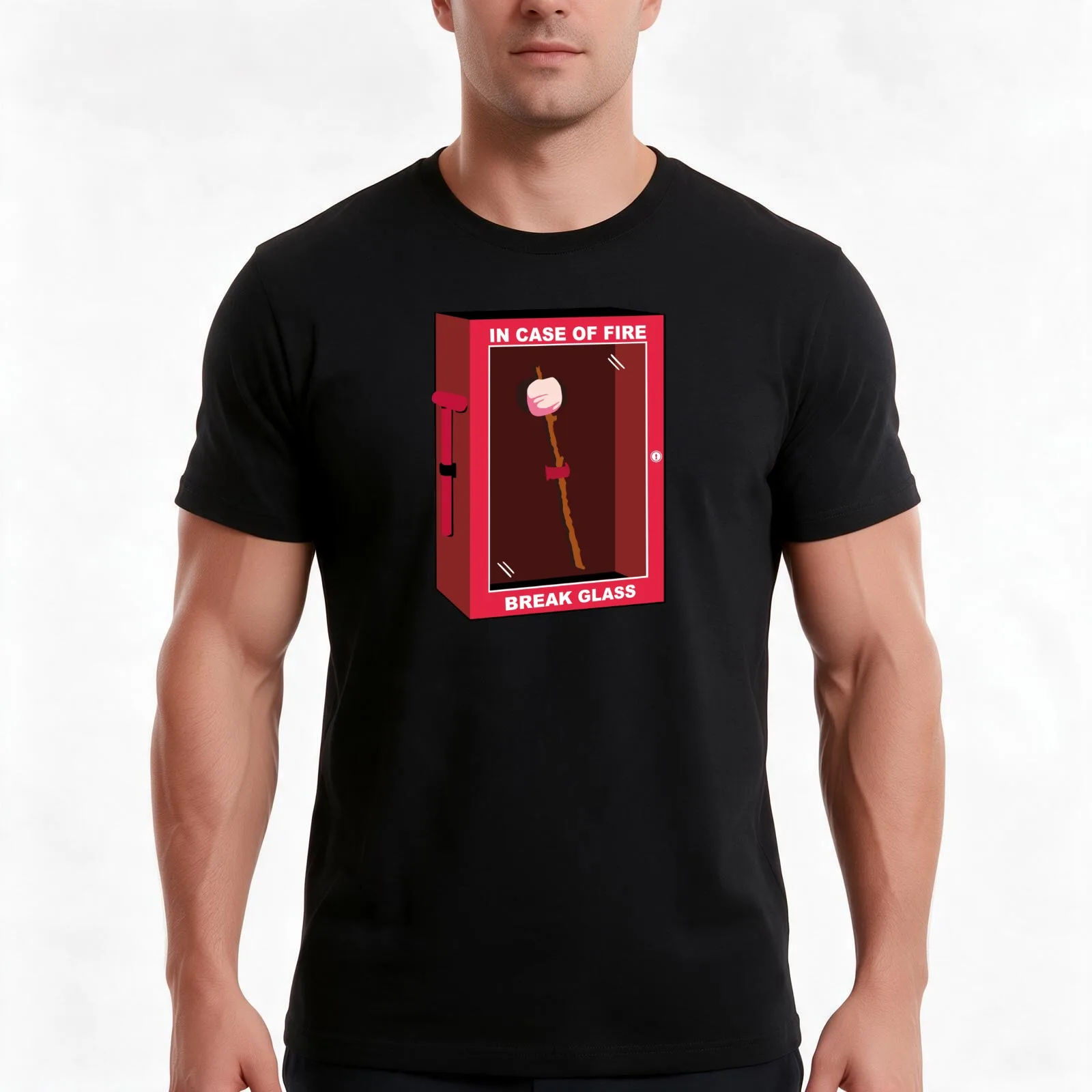 Marshmallow - In case of fire break glass T-Shirt, Summer Casual Cotton Tee, Oversized Streetwear Tops, Vintage Graphic Print