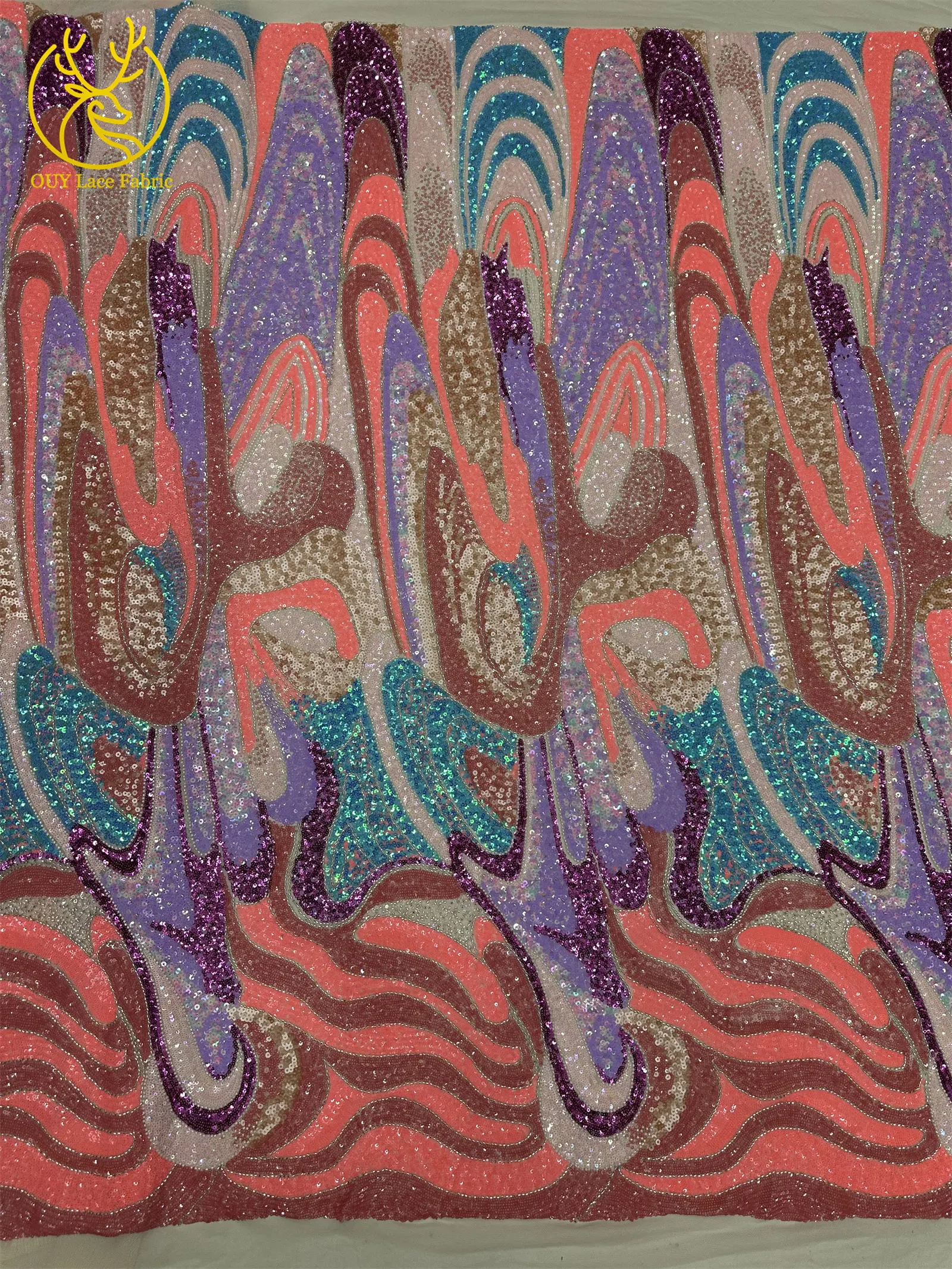 Wunderschöner Bunter Damen-Hochzeitskleiderstoff Handgefertigte Perlen-Stickerei Vollständig mit Pailletten Besetzter Afrikanischer Hochwertiger Spitzenstoff – Detail 16