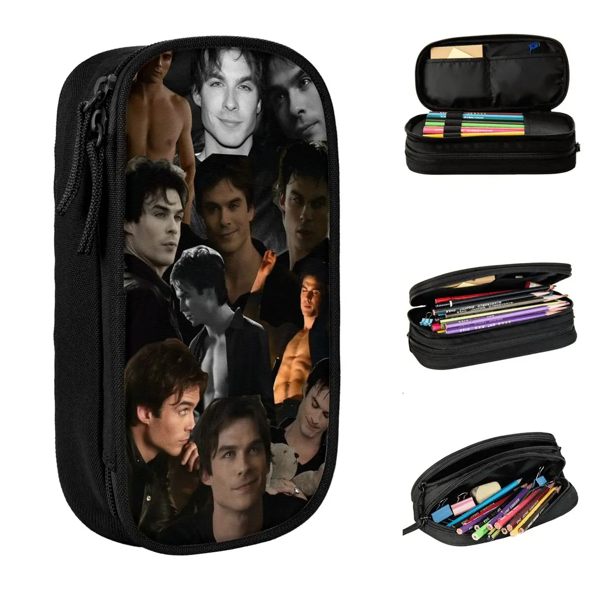 The Vampire Diaries Damon Salvatore Pencil Case TV Pencilcase Pen Box Student Large Storage Bag School Supplies Gifts Stationery