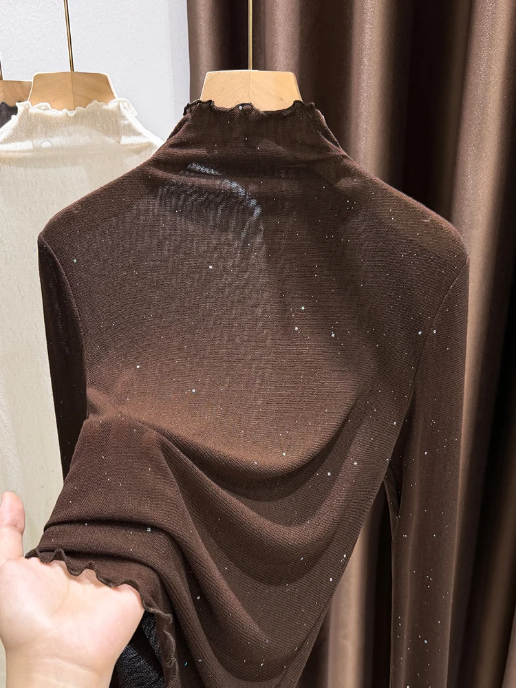 

Женская базовая футболка Ele Sle с высоким воротником, модный топ для многослойных образов осенью и зимой