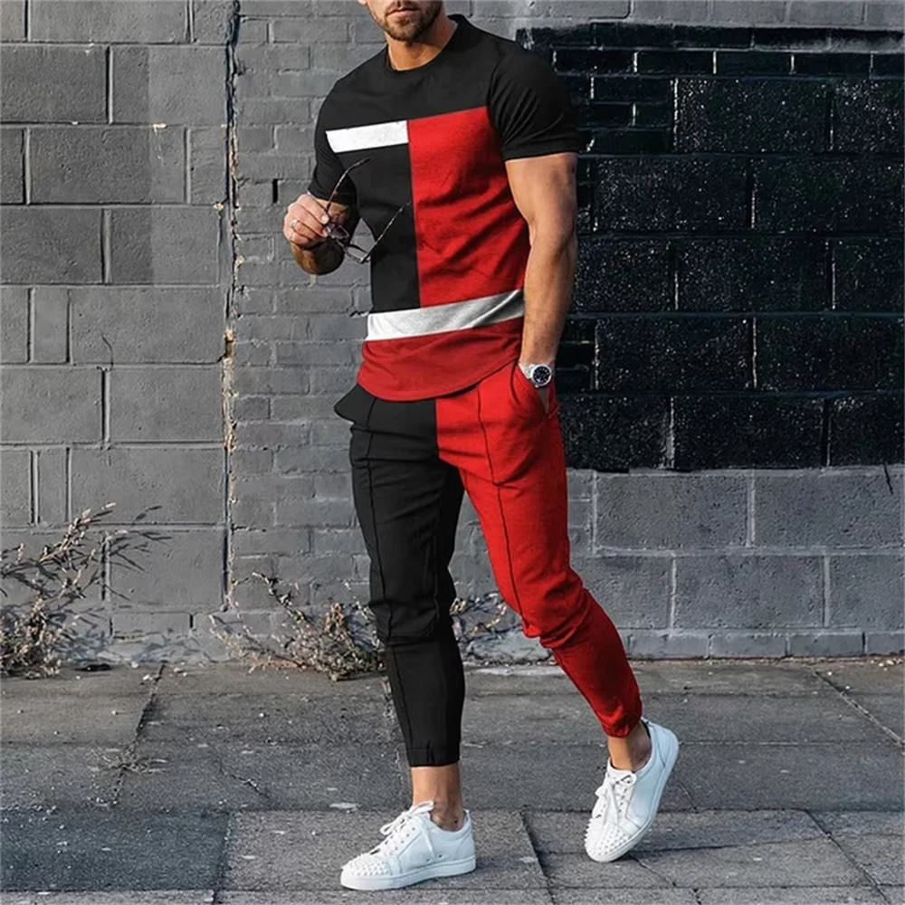 Men T Shirt Pants 2 Piece Sets Sportswear Print Bad Boy O Neck T Shirt+Long Pants Suit Tracksuits Sweatpants Outfits Men Clothes