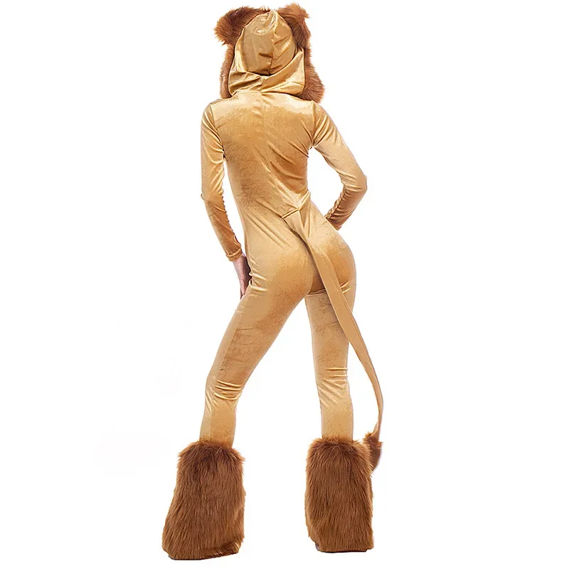 Adult Kids Animal Cartoon Lion Plush Hooded Jumpsuit With Tail Halloween Costume For Women Baby Girls Lion King Cosplay