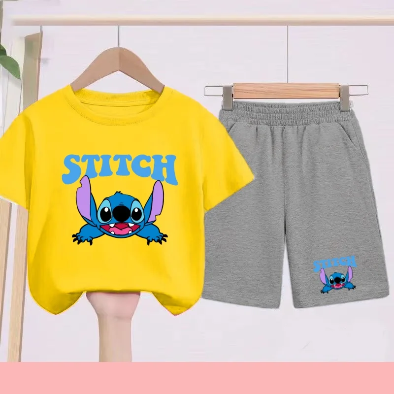 

Disney Star Baby Stickey cartoon cute children's Round-neck Pullover Shirt Boy Girl Fashionable casual T-shirt+shorts Set 2Piecs