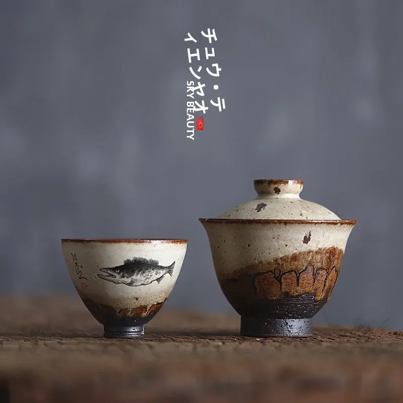 

Large Size Hand-Painted Cerc Tea Cup with Glaze Change Zen Buddhism Questioning Bowl Chinese Sle Handmade Tea Set