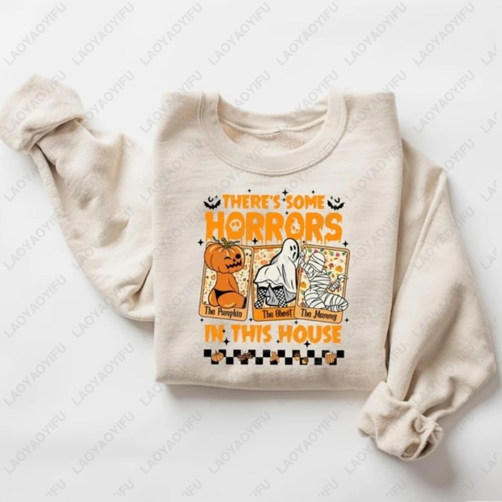 

There’s Some Horrors in This House Pumpkin Ghost Sweatshirt Retro Halloween Terror Mummy Costume Hoodie Unisex Sportswear Gifts