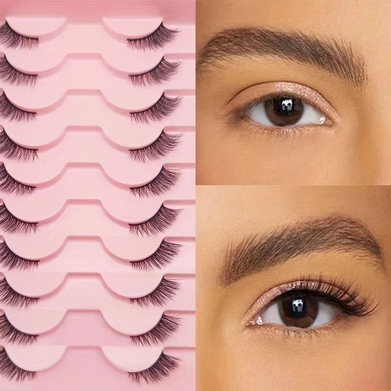 10 pairs of split false eyelashes, 11mm natural and cute half-eyelashes, crossed and fluffy reusable eyelashes