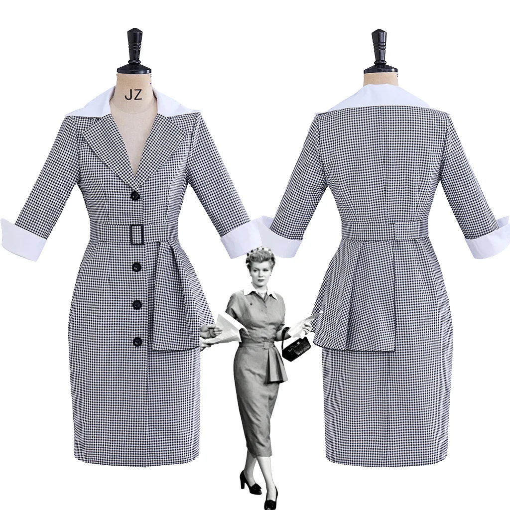 

I Love Lucy Lucy Cosplay Black Plaid Dress Women Halloween Lucy Vintage Fashion Dress Outfits