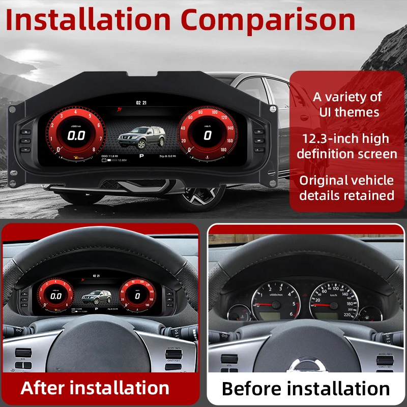 Digital instrument cluster For Nissan Lavara/Pathfinder 2005-2010 Speedometer 12.3”HD Screen 1920x720 Supports CarPlay Plug&Play