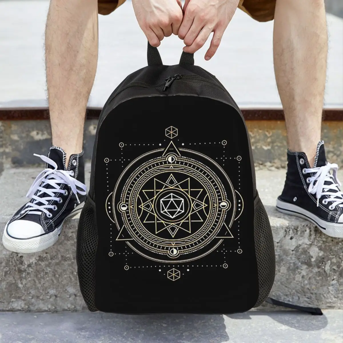 Dadi poliedrici D20 Simbolo sacro dell'Occulti Studente Zaino Borsa da scuola Escursionismo Viaggio Zaino Bookbag Borse a tracolla