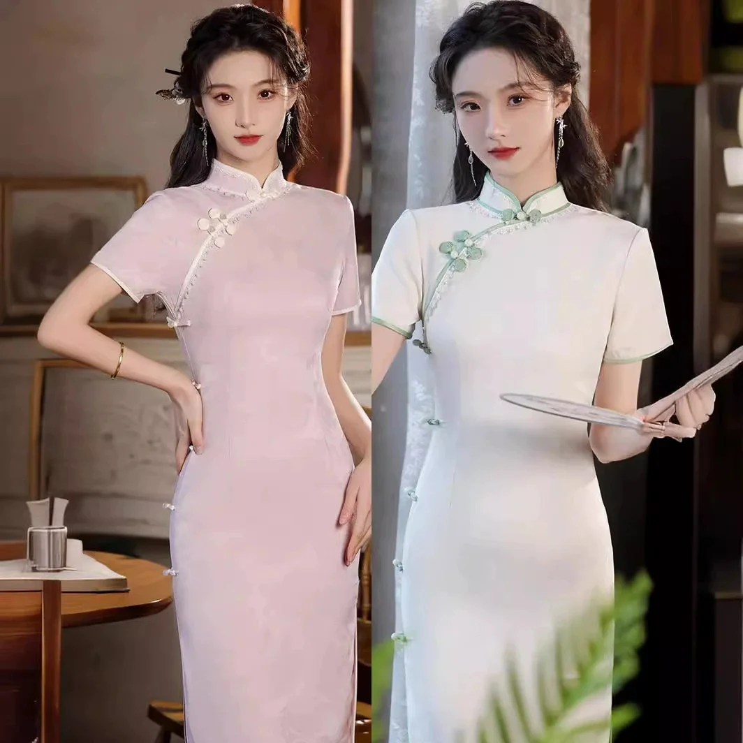 Pink New Chinese style Improved Cheongsam New 2024 Girls' Summer Youth Style Chinese Style Qipao Dress