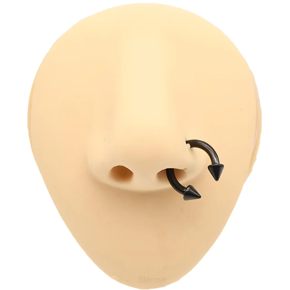 1 قطعة مقياس كبير أسود الفولاذ المقاوم للصدأ حدوة الحصان الدائري مع سبايك التعميم الحديد ثقب الأنف خواتم مخروط ثقب الحاجز خواتم