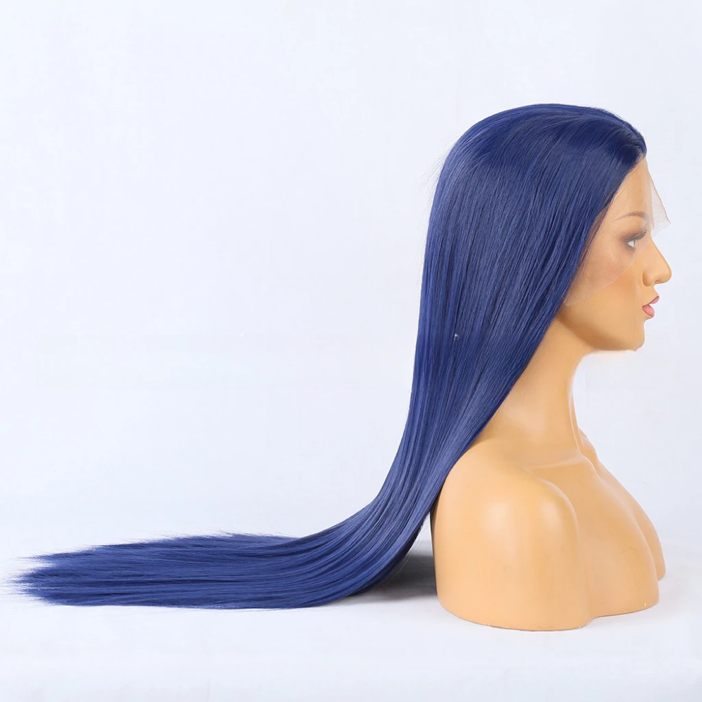 Blue Wig Straight Synthetic Lace Front Wig Glueless Wigs Ready to Wear Long Blue Hair Wig Synthetic Hair Lace Wigs for Women