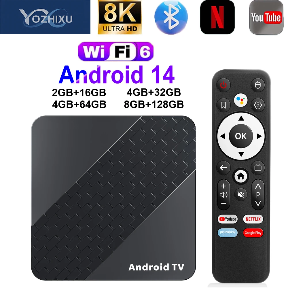 Smart TV Box X10 nuevo Android 14 RK3518 2G 4G 8G compatible con 2,4G y 5G Wifi Dual BT5.4 asistente de voz de Google reproductor multimedia decodificador