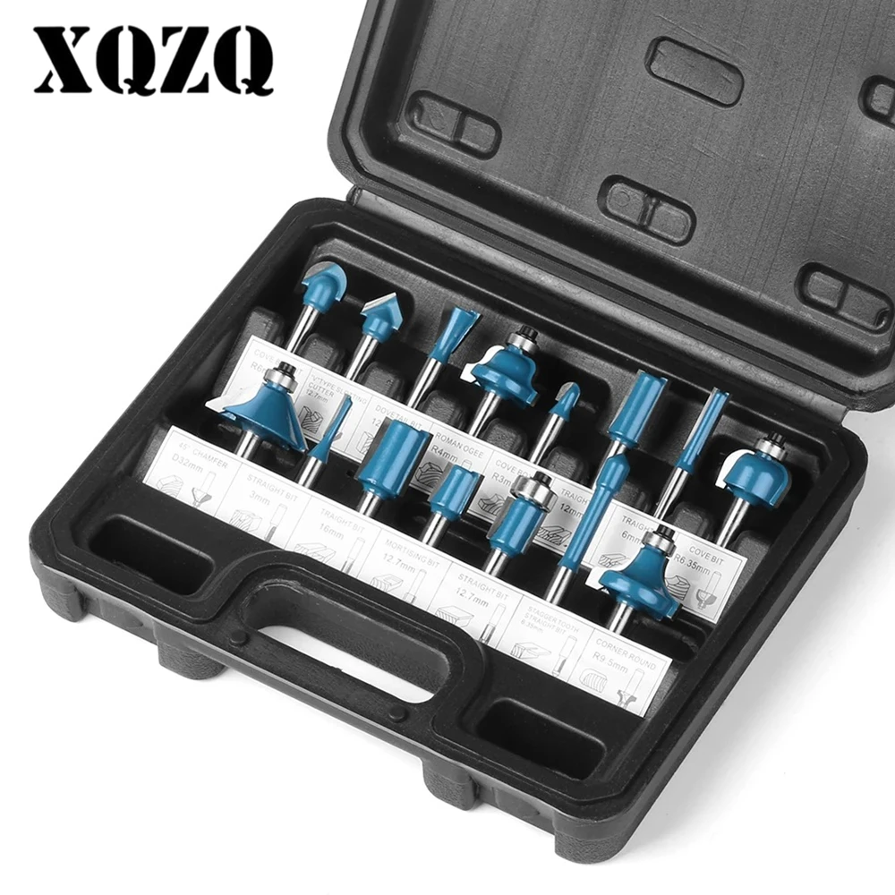 15pcs 1/4 Shank Router Bit Set Woodworking Edge Trimming Straight Face Milling Cutter for Wood CNC Tungsten Solid Cutter