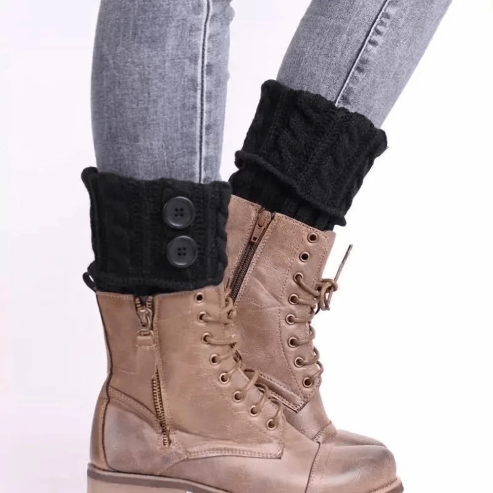 Crochet Knitted Boot Sock Sleeves Cable Knit Solid Color Leg Warmers Soft Foot Cover Turned-up Button Socks Boot Accessories