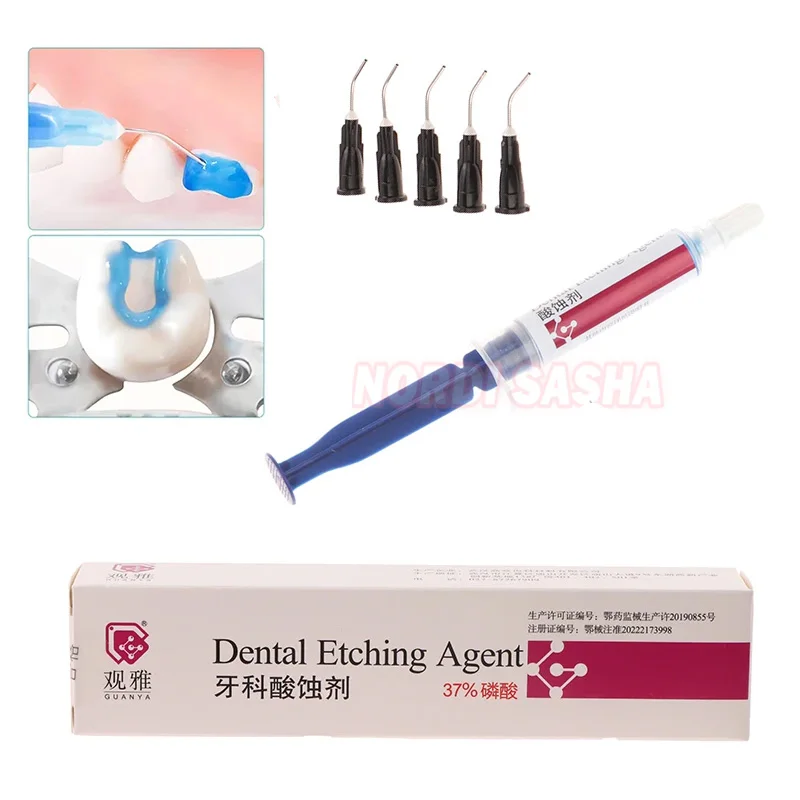 

5ml Dental Etching Agent 37% Phosphoric Acid Etchant Etching Gel With 5 Tips For Orthodontic Adhesive Light Cure Bond Teeth Glue