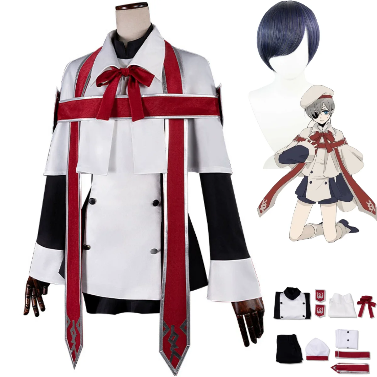 

Anime Ciel Phantomhive Smile Cosplay Costume Church Choir White Shawl Uniform Wig Man Woman Halloween Suit