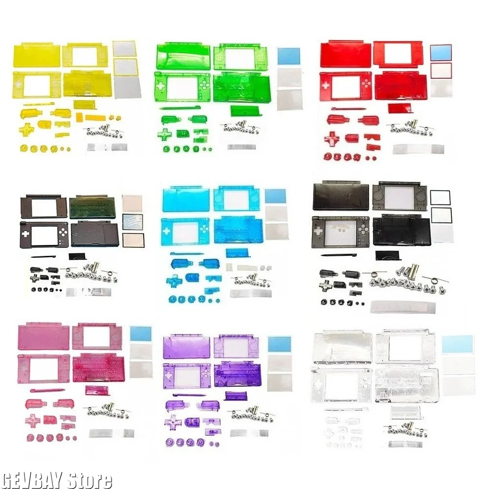 Transparent Full Housing Shell Replacement Kit for Nintendo NDS Lite NDSL Complete Console Case with Buttons Screws Full Parts