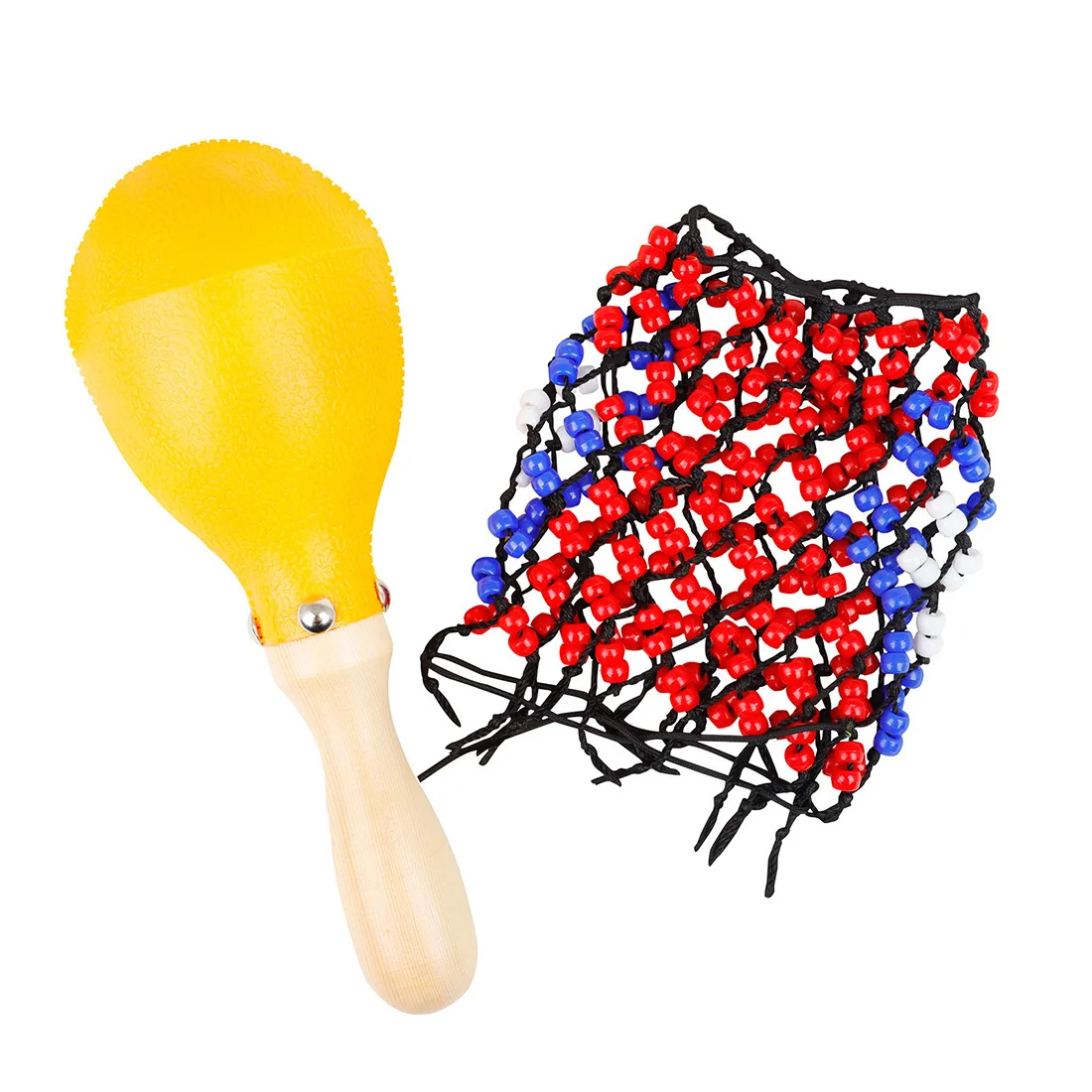 2x Wooden Sand Hammers DIY Bead Net, Hand Percussion Musical Instrument for Birthday Performance KTV Concert Gathering
