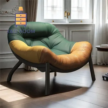 X&D Divano pigro in pelle bovina ad alto rimbalzo Sedia per divano pigro di lusso leggero per persona singola Sedia per il tempo libero da soggiorno minimalista italiano