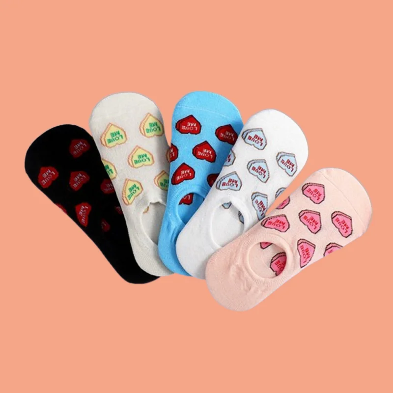 2/10 Pairs Breathalbe Casual Summer Thin Short Socks Women's Heel Boat Socks Sweet Girl Style Heart Letter Invisible Socks